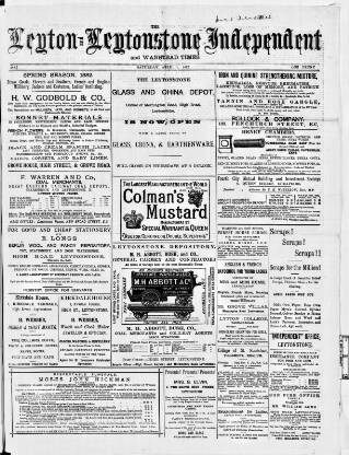 cover page of Leytonstone Express and Independent published on April 1, 1882