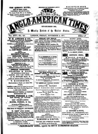 cover page of Anglo-American Times published on November 2, 1877