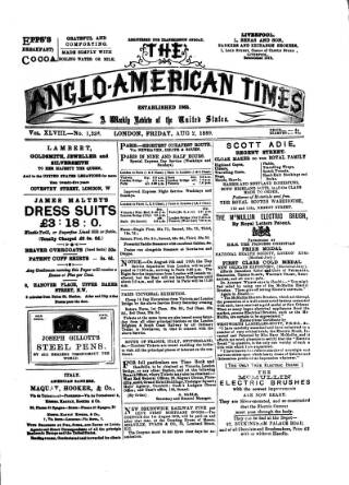 cover page of Anglo-American Times published on August 2, 1889
