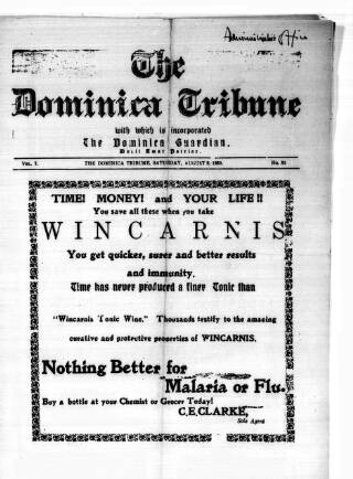 cover page of Dominica Tribune published on August 2, 1930