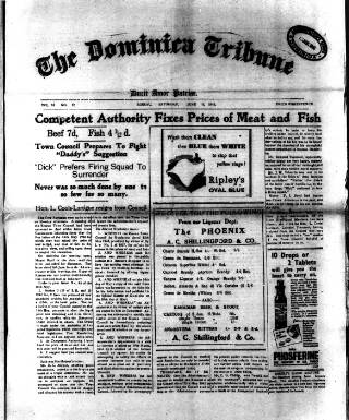 cover page of Dominica Tribune published on June 13, 1942