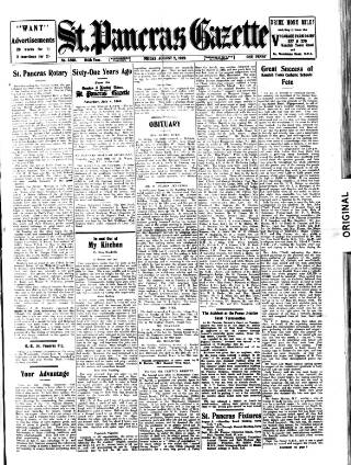 cover page of St. Pancras Gazette published on August 2, 1929