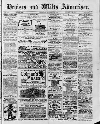 cover page of Devizes and Wilts Advertiser published on November 2, 1882
