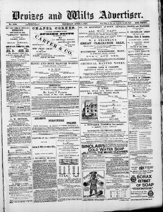 cover page of Devizes and Wilts Advertiser published on April 1, 1886