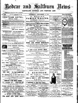 cover page of Redcar and Saltburn News published on November 2, 1895