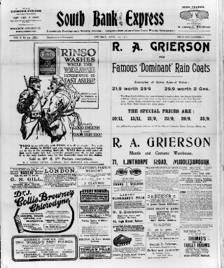 cover page of South Bank Express published on April 1, 1916