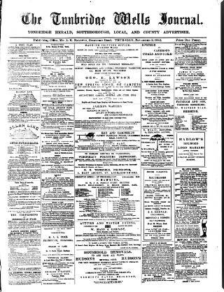 cover page of Tunbridge Wells Journal published on November 2, 1882