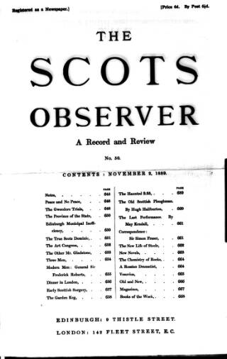 cover page of National Observer published on November 2, 1889