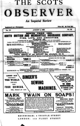 cover page of National Observer published on August 2, 1890