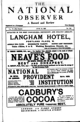 cover page of National Observer published on June 13, 1891