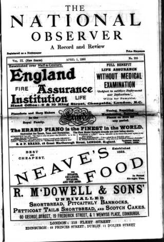 cover page of National Observer published on April 1, 1893