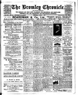 cover page of Bromley Chronicle published on April 1, 1915