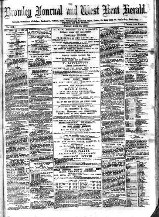 cover page of Bromley Journal and West Kent Herald published on June 13, 1873