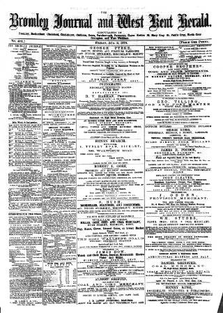 cover page of Bromley Journal and West Kent Herald published on August 2, 1878
