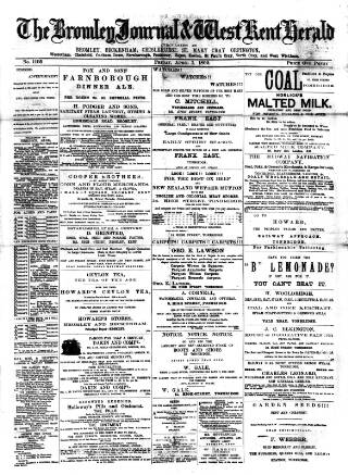 cover page of Bromley Journal and West Kent Herald published on April 1, 1892