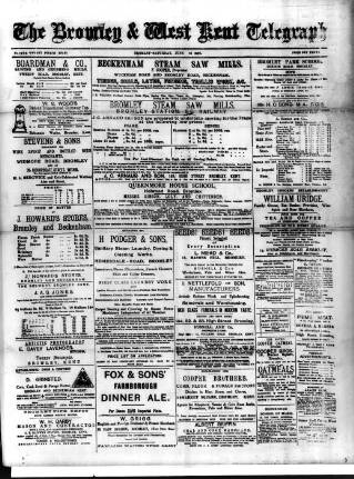 cover page of Bromley and West Kent Telegraph published on June 13, 1891