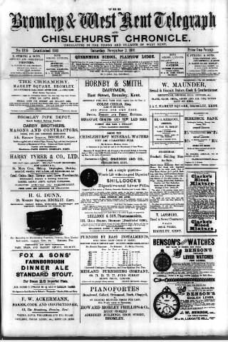 cover page of Bromley and West Kent Telegraph published on November 2, 1901