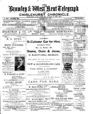 cover page of Bromley and West Kent Telegraph published on April 1, 1911
