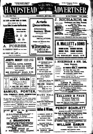 cover page of Hampstead News published on May 22, 1913