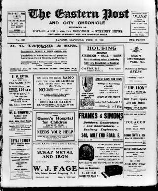 cover page of Eastern Post published on June 13, 1931
