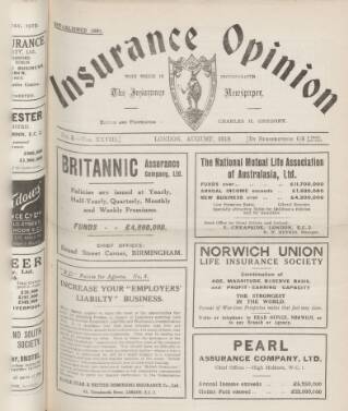 cover page of Insurance Opinion published on August 1, 1919