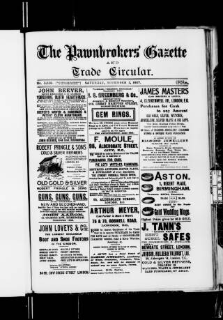cover page of Pawnbrokers' Gazette published on November 2, 1907