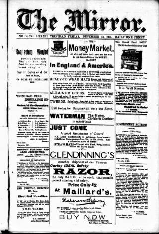 cover page of Mirror (Trinidad & Tobago) published on December 13, 1907