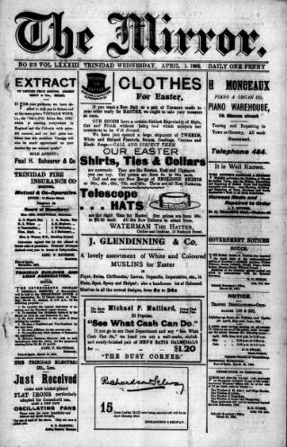 cover page of Mirror (Trinidad & Tobago) published on April 1, 1908