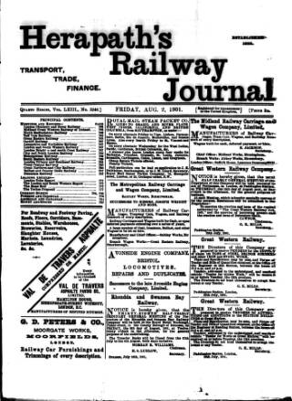 cover page of Herapath's Railway Journal published on August 2, 1901
