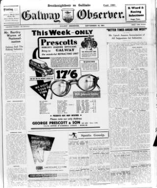 cover page of Galway Observer published on September 22, 1951