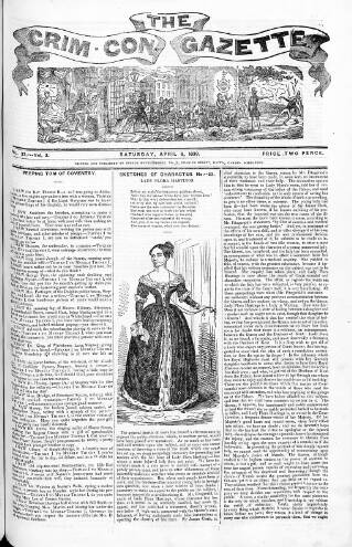 cover page of Crim. Con. Gazette published on April 6, 1839