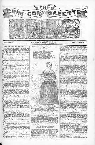 cover page of Crim. Con. Gazette published on August 10, 1839