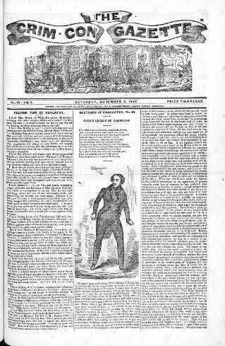cover page of Crim. Con. Gazette published on November 2, 1839