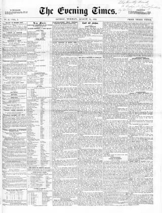cover page of Evening Times (London) published on August 31, 1852