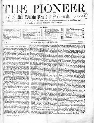 cover page of Pioneer and Weekly Record of Movements published on June 14, 1851