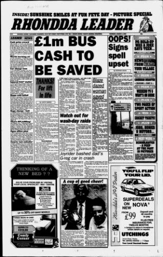 cover page of Rhondda Leader published on August 2, 1990