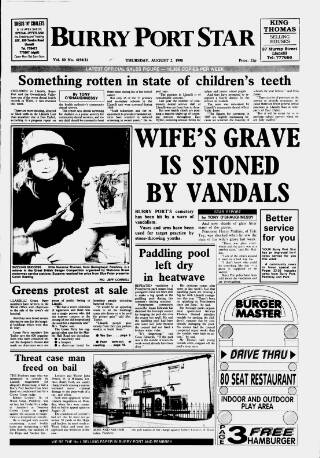 cover page of Burry Port Star published on August 2, 1990