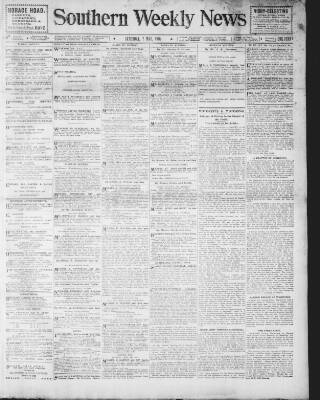 cover page of Southern Weekly News published on May 7, 1910