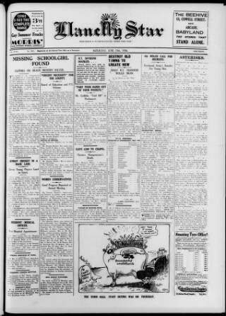 cover page of Llanelli Star published on June 13, 1936