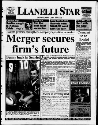 cover page of Llanelli Star published on April 1, 1999
