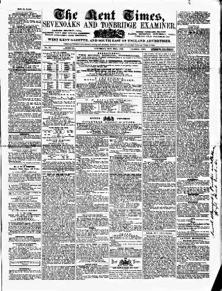 cover page of Kent Times, Tonbridge and Sevenoaks Examiner published on May 22, 1858