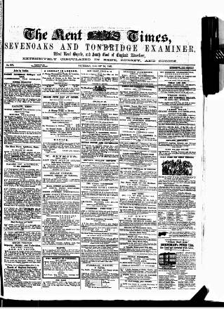 cover page of Kent Times, Tonbridge and Sevenoaks Examiner published on August 24, 1861