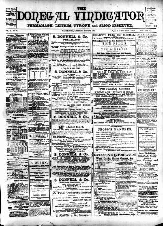 cover page of Donegal Vindicator published on August 2, 1890