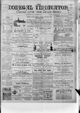 cover page of Donegal Vindicator published on September 28, 1894