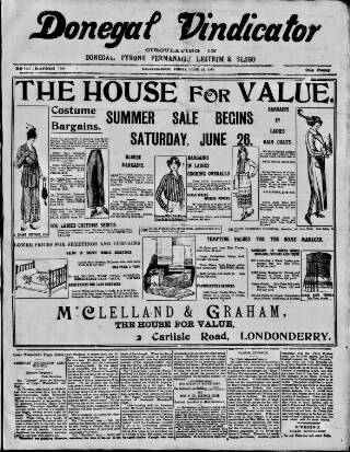 cover page of Donegal Vindicator published on June 25, 1915