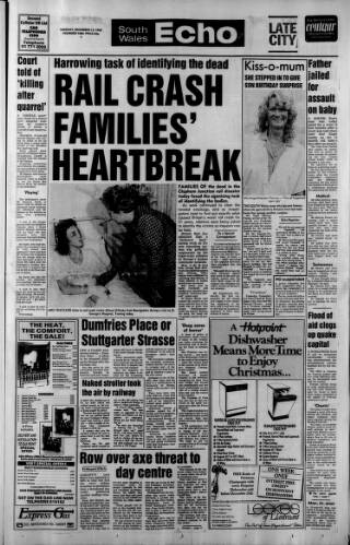 cover page of South Wales Echo published on December 13, 1988