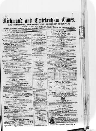 cover page of Richmond and Twickenham Times published on April 1, 1876