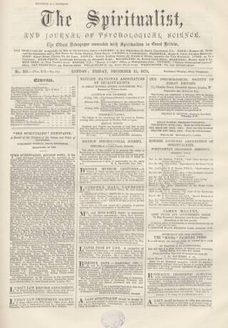 cover page of Spiritualist published on December 13, 1878