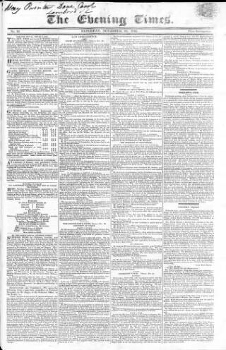 cover page of Evening Times 1825 published on November 26, 1825