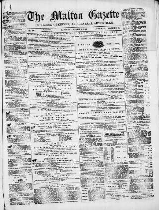 cover page of Malton Gazette published on August 2, 1862
